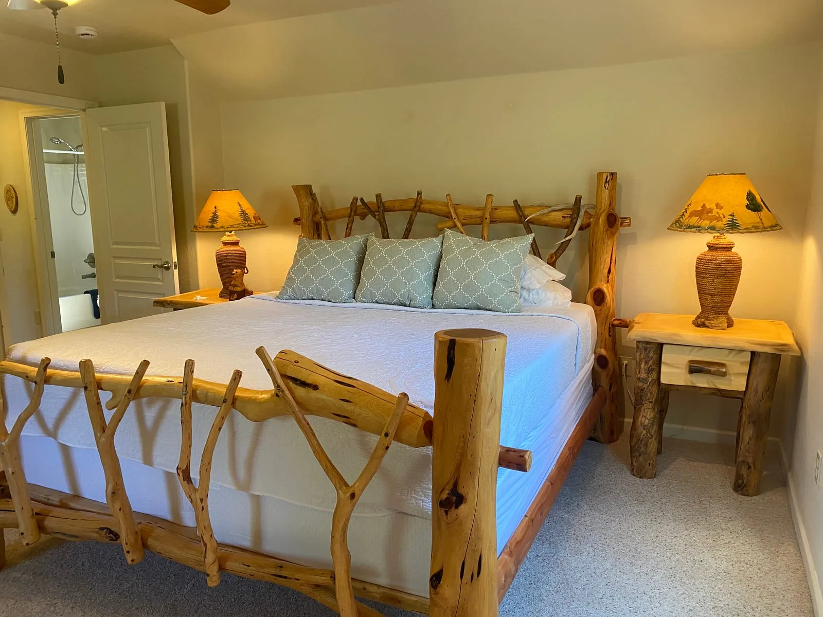 Bedroom with a handcrafted log bed